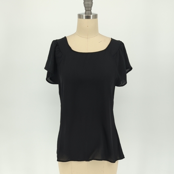 Express Chiffon Blouse Top Black XS preppy Business casual office short sleeve - Picture 1 of 6